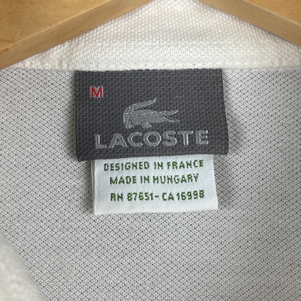 Vintage Lacoste Polo Shirt Men’s Medium White Safari Pockets Utility Pique Slim - Picture 4 of 12
